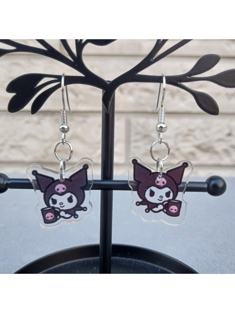 2/$10 Kuromi Sanrio Coffee Acrylic Earring Set, Handmade
